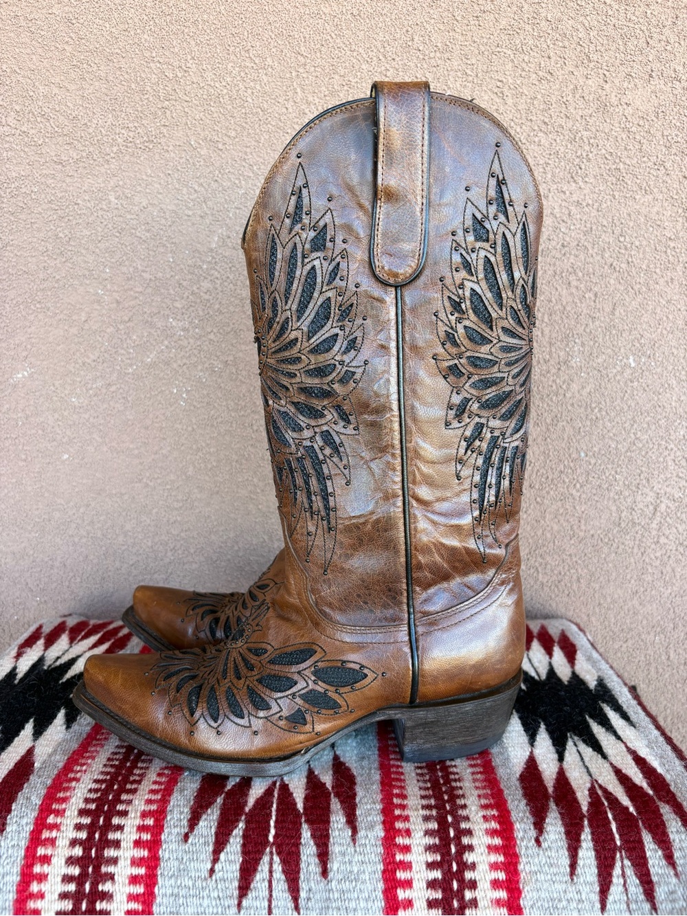Cavender’s Women’s Brass Leather Western Boot With Black Crystal Inlay